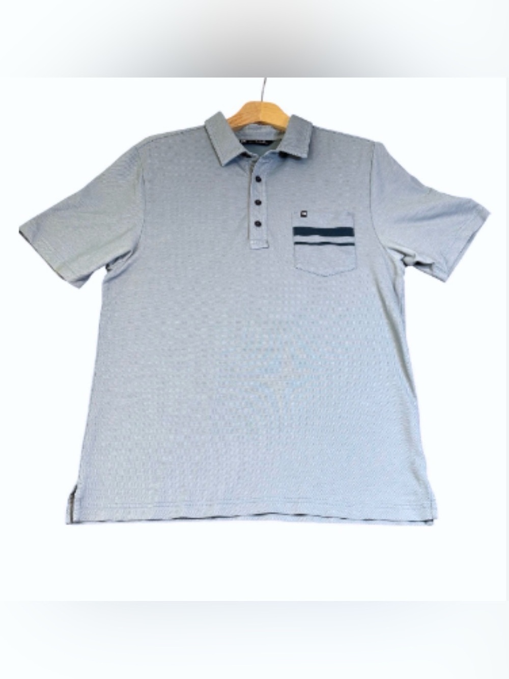Travis Mathew Medium Golf Polo Blue Gray Heather Pocket Performance GUC